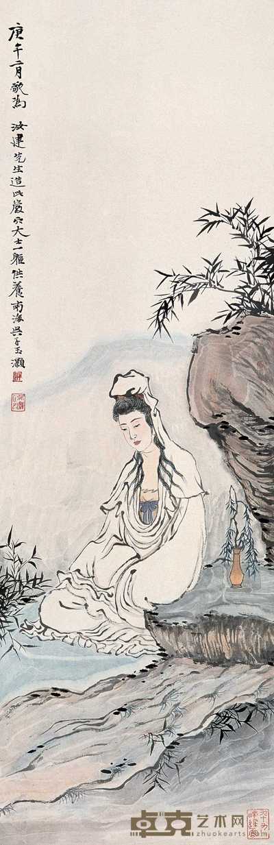 吴灏 庚午（1990）年作 观音 立轴 105×34.5cm